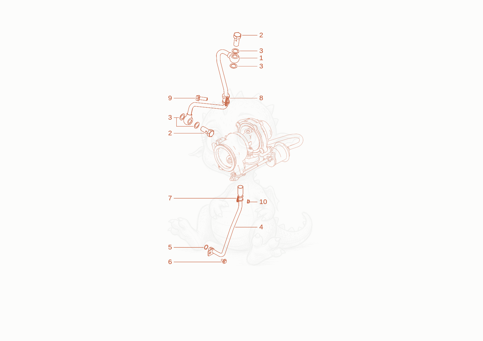 Exploded parts diagram of the oil line of a Wacker Neuson WL34, with numbered balloons