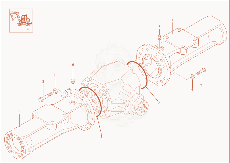 Exploded parts diagram of the rigid axle of a Wacker Neuson 6503-2, with numbered balloons