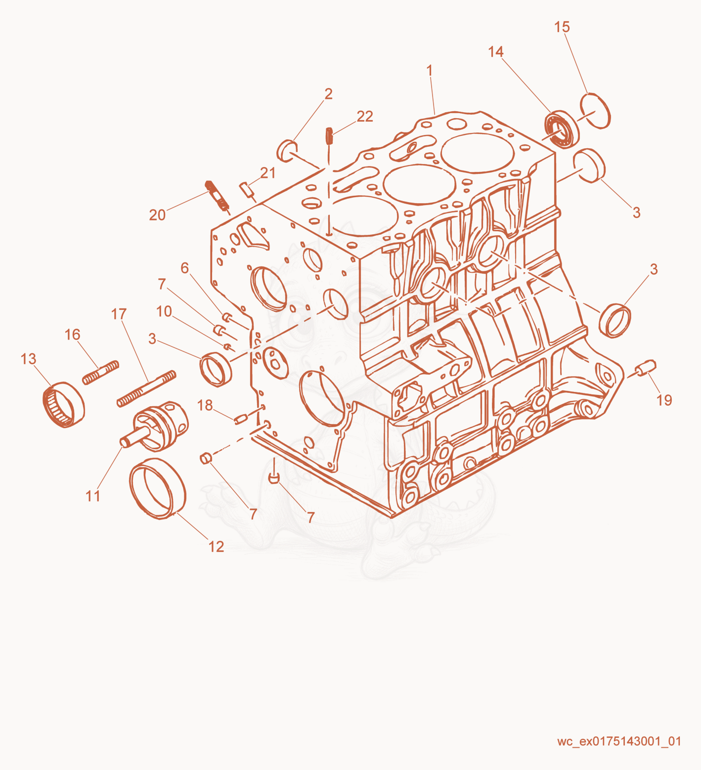 Exploded parts diagram of the Cylinder Block of a Wacker Neuson RD27-120, with numbered balloons