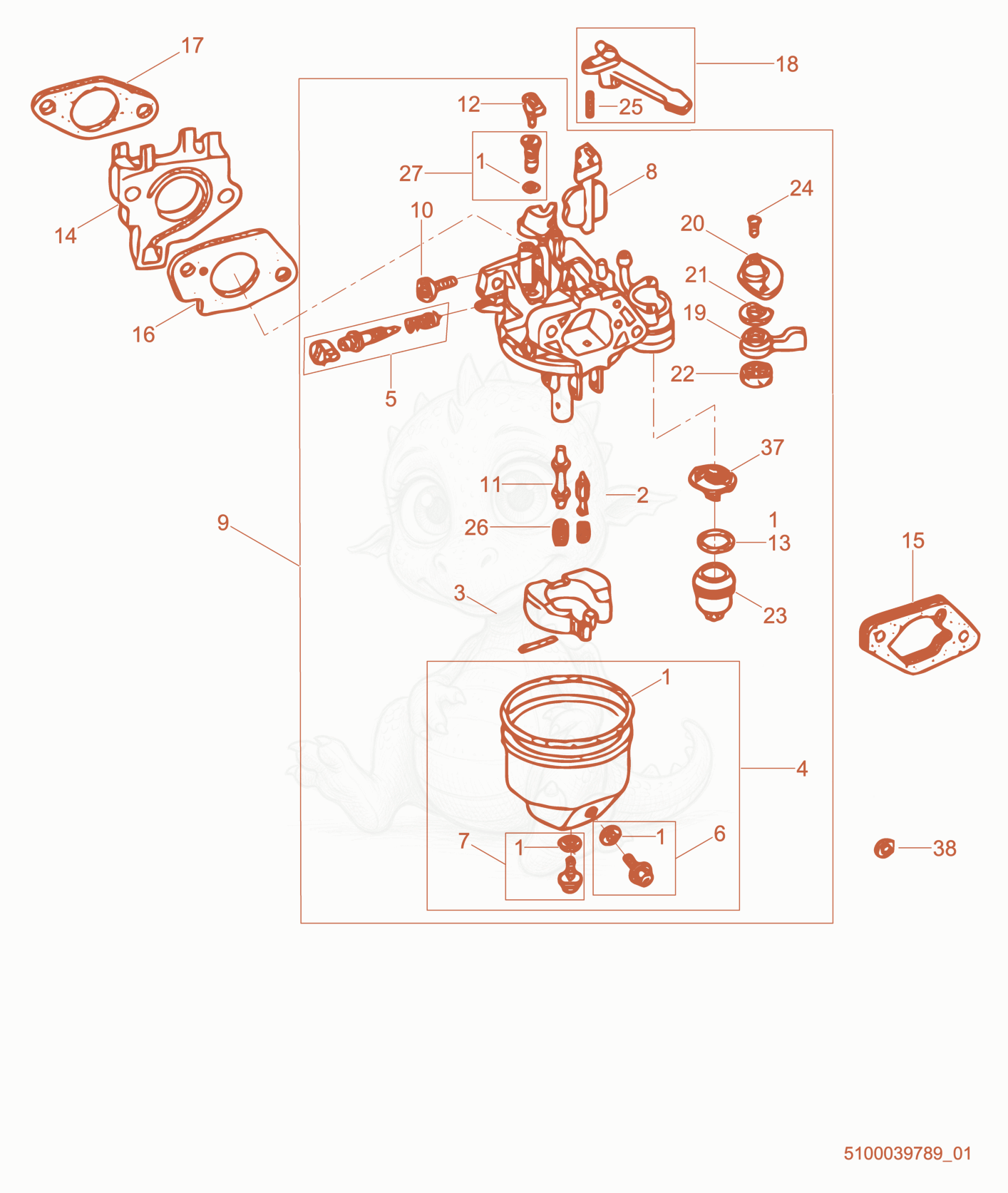 Exploded parts diagram of the Carburetor cpl. of a Wacker Neuson PT3A, with numbered balloons