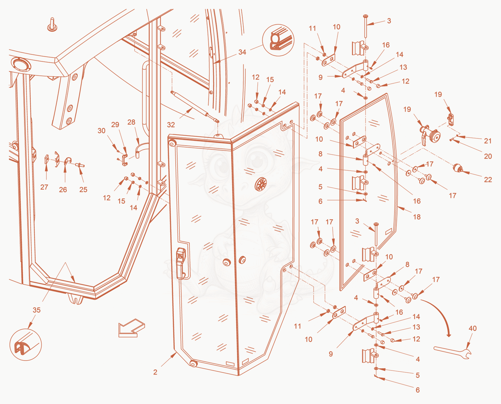 Exploded parts diagram of the Driver'S Cabin of a Wacker Neuson RD45-140, with numbered balloons