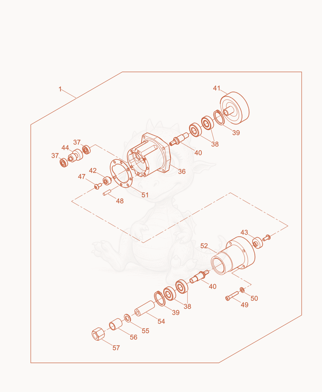 Exploded parts diagram of the Transmission cpl. of a Wacker Neuson PV35A, with numbered balloons
