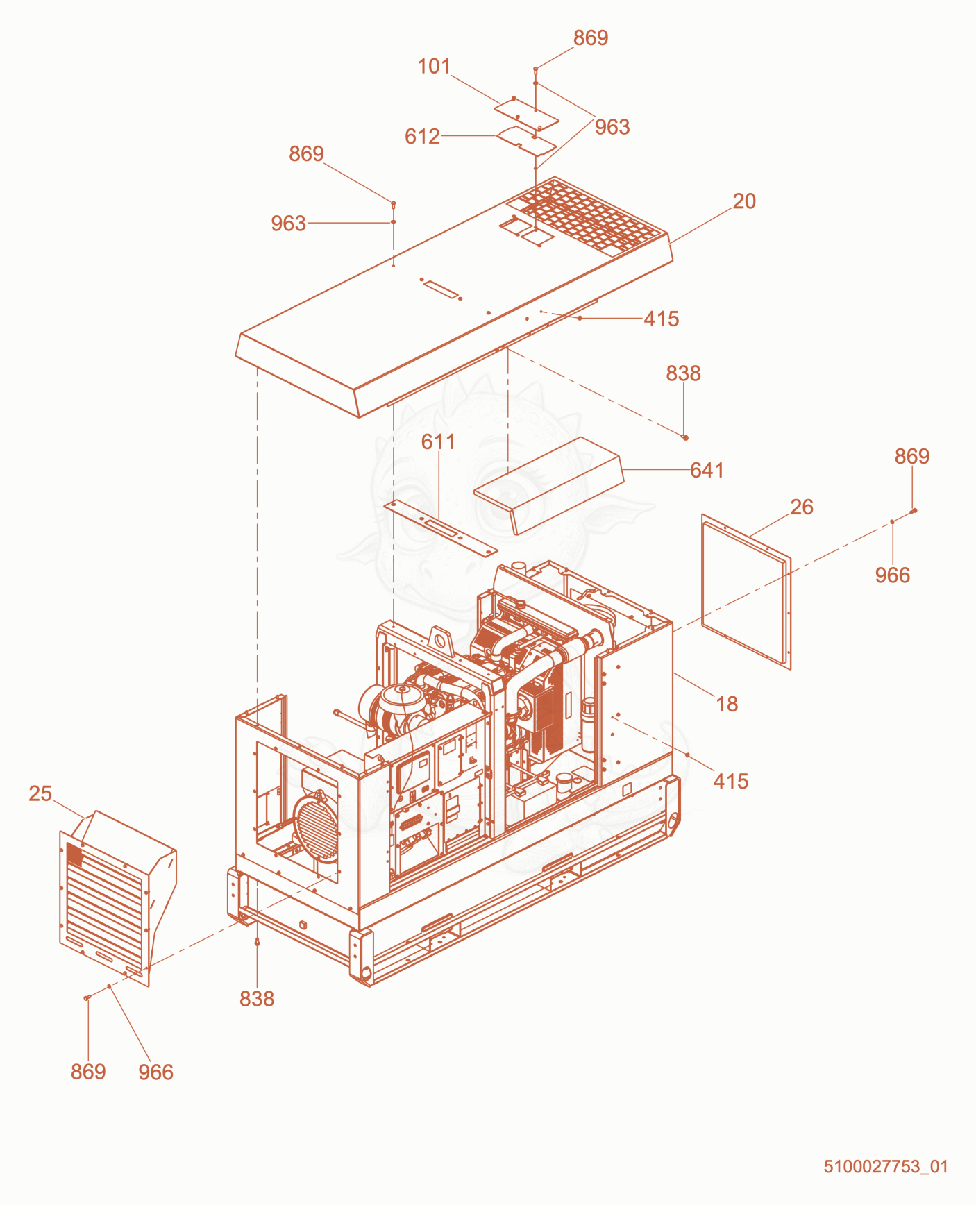 Exploded parts diagram of the Enclosure cpl. of a Wacker Neuson G70, with numbered balloons