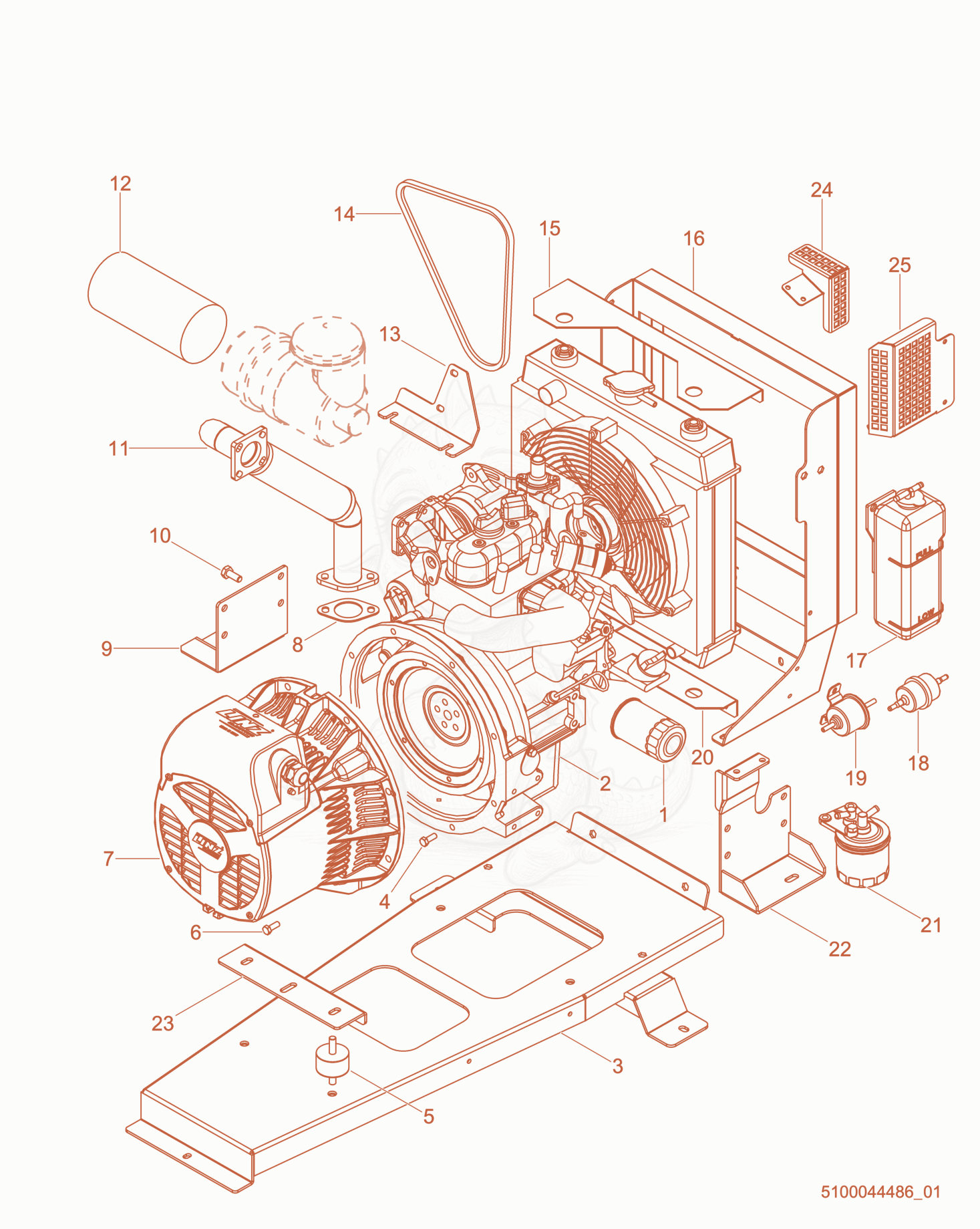 Exploded parts diagram of the Engine support of a Wacker Neuson LTS4K, with numbered balloons