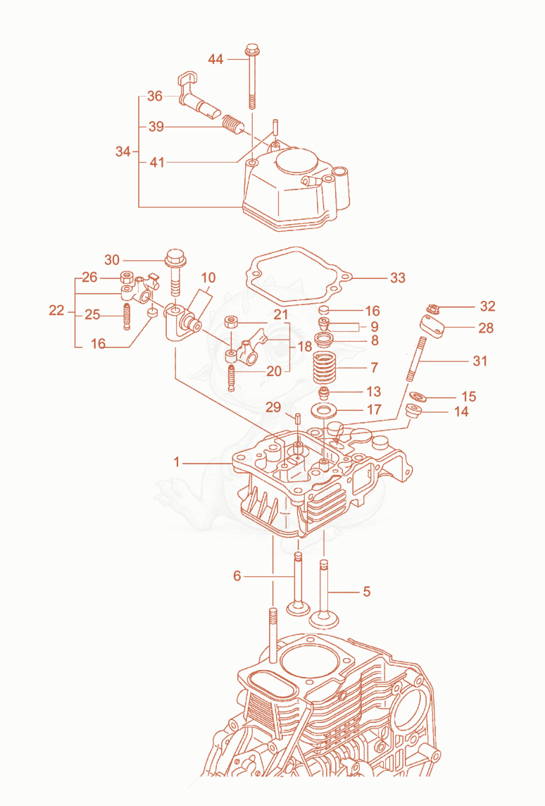 Exploded parts diagram of the Cylinder head of a Wacker Neuson DPU4045Y, with numbered balloons