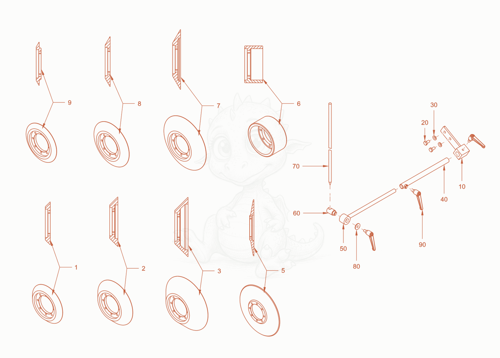 Exploded parts diagram of the ancillary parts of a Wacker Neuson RD40-130CDPF, with numbered balloons