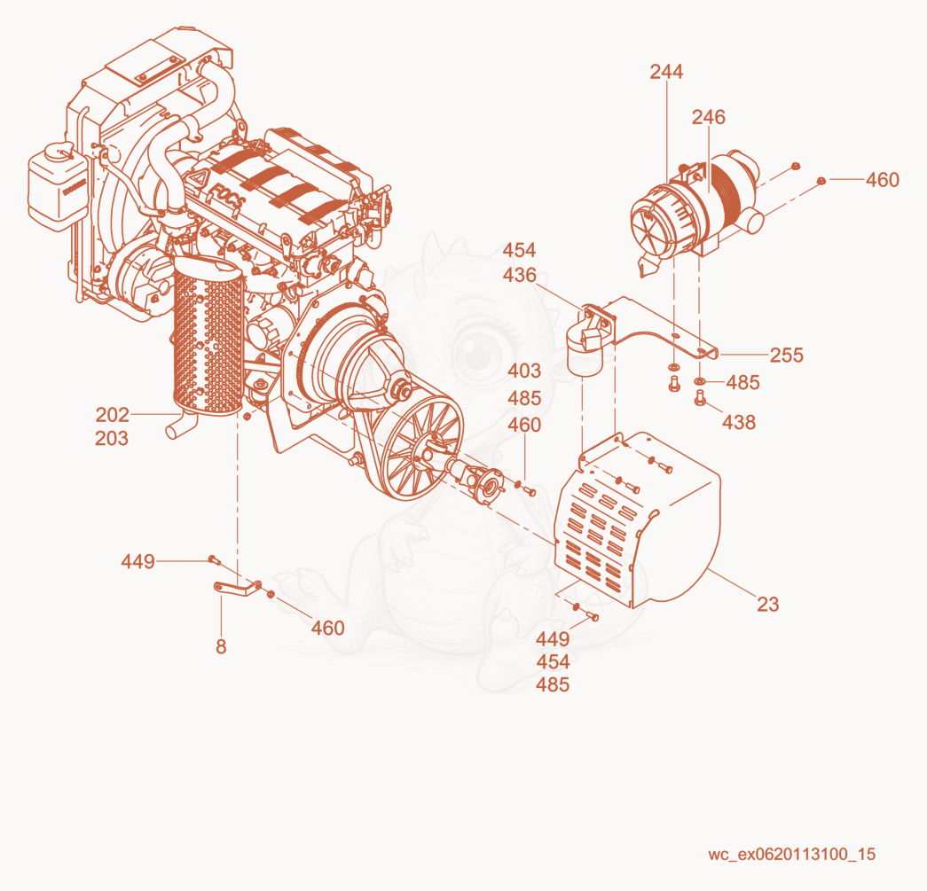Exploded parts diagram of the Engine Compartment of a Wacker Neuson CRT48-35L-PSEU, with numbered balloons