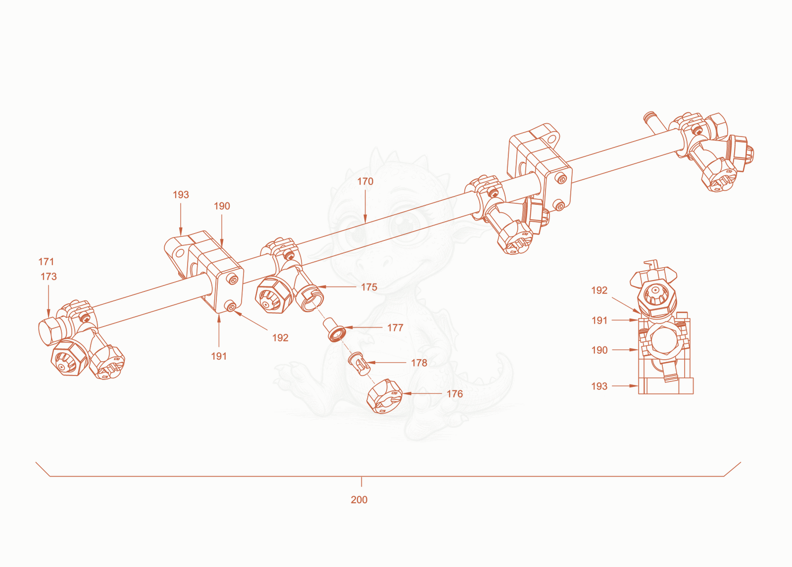 Exploded parts diagram of the sprinkling of a Wacker Neuson RD18-100.3, with numbered balloons