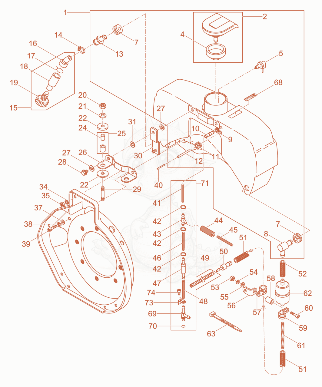 Exploded parts diagram of the Fuel System of a Wacker Neuson DPU3050HE, with numbered balloons