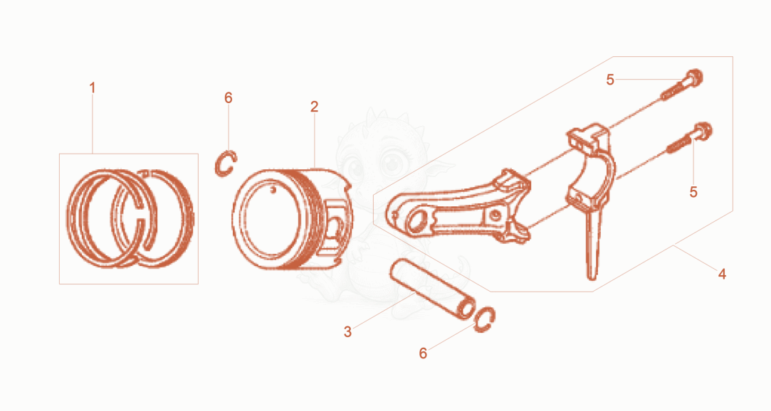 Exploded parts diagram of the Piston of a Wacker Neuson WPKMAT, with numbered balloons