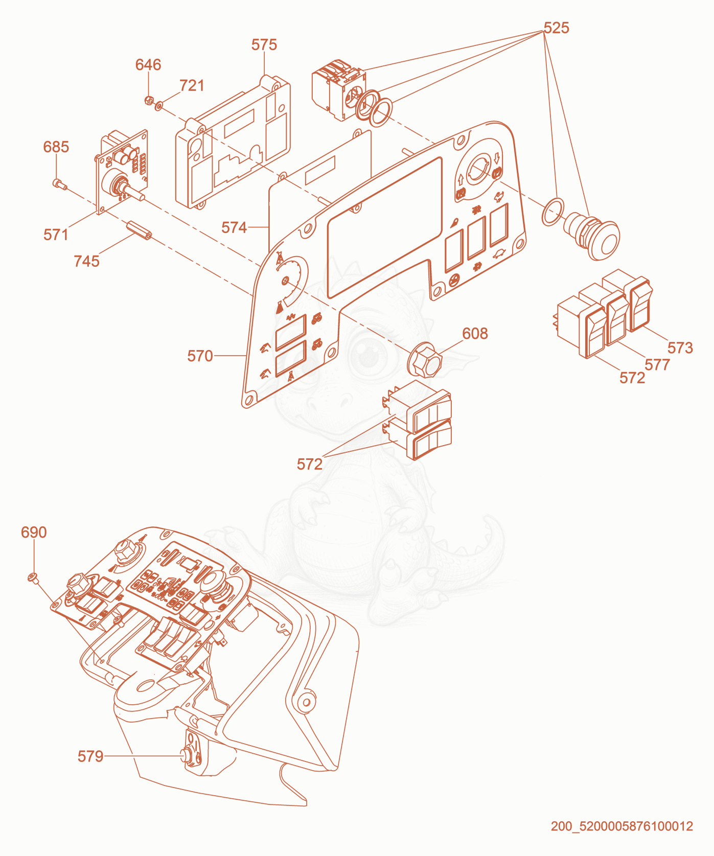 Exploded parts diagram of the Control Panel cpl. of a Wacker Neuson RD27-120, with numbered balloons