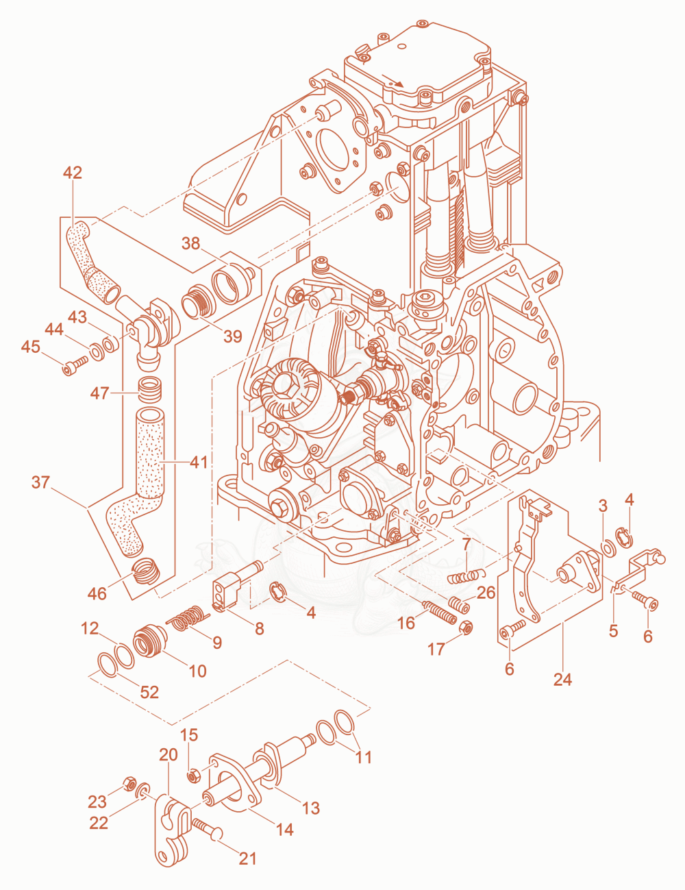 Exploded parts diagram of the Breather - Governor of a Wacker Neuson DPU5545HEHUS, with numbered balloons