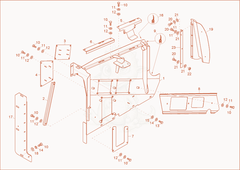 Exploded parts diagram of the seperating plate of a Wacker Neuson 6003, with numbered balloons