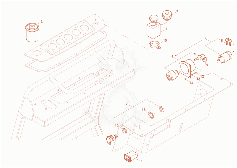 Exploded parts diagram of the instrument panel of a Wacker Neuson DT10E, with numbered balloons