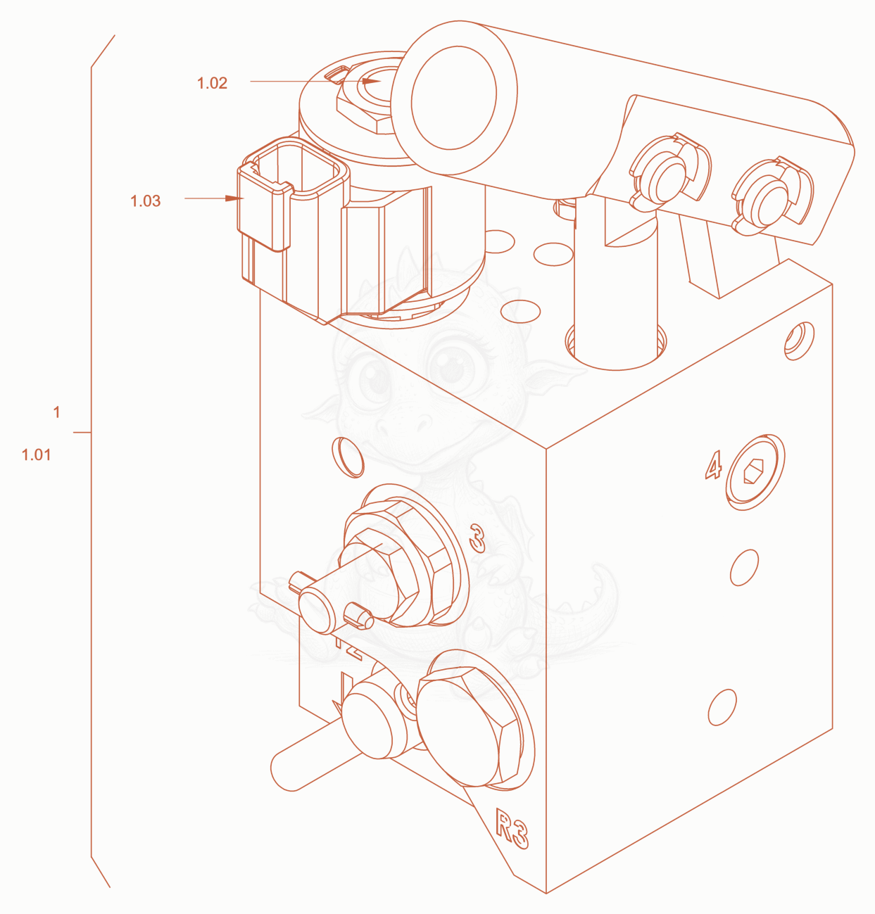 Exploded parts diagram of the valve block (parking brake) of a Wacker Neuson RC110PUSROPS, with numbered balloons