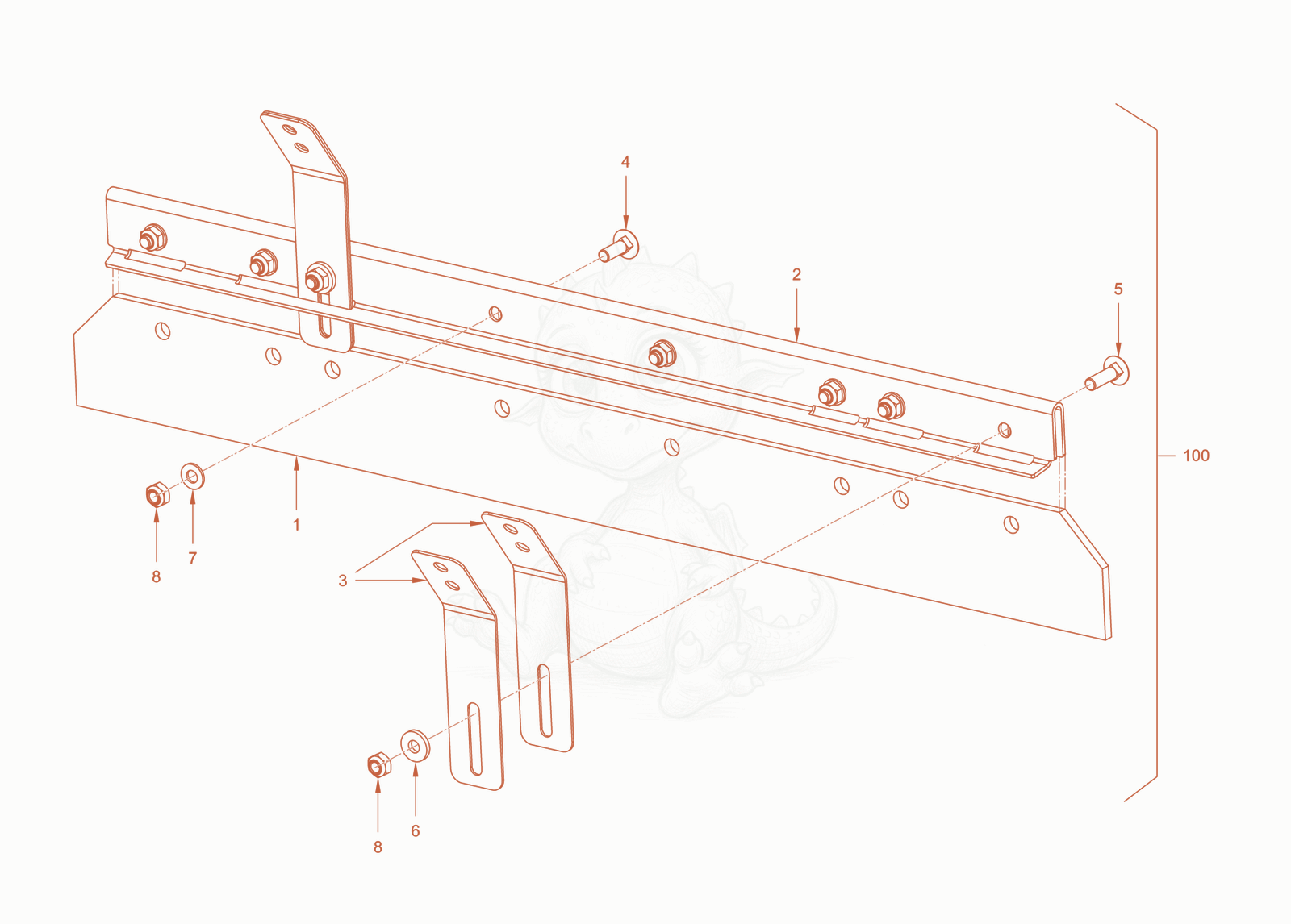 Exploded parts diagram of the scraper of a Wacker Neuson RD24-100CE, with numbered balloons