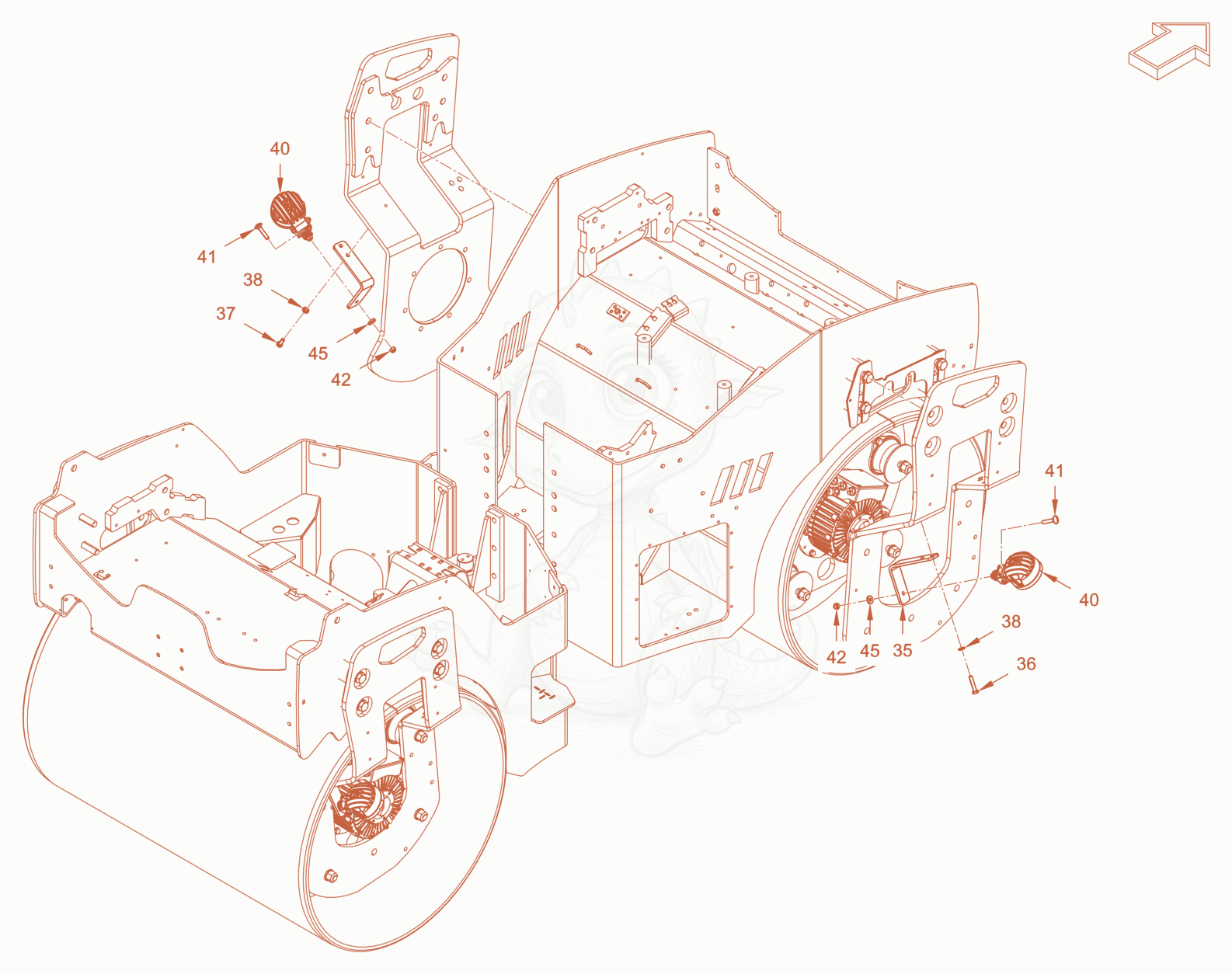 Exploded parts diagram of the roller drum lighting of a Wacker Neuson RD24-100E, with numbered balloons