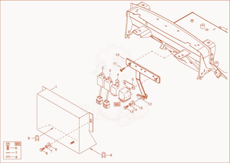 Exploded parts diagram of the relay case of a Wacker Neuson 2003, with numbered balloons