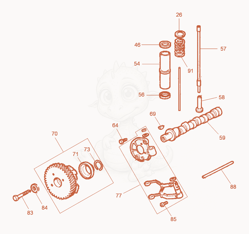 Despiece del Camshaft - Centrifugal clutch de una máquina Wacker Neuson DPU100-70, con globos numerados