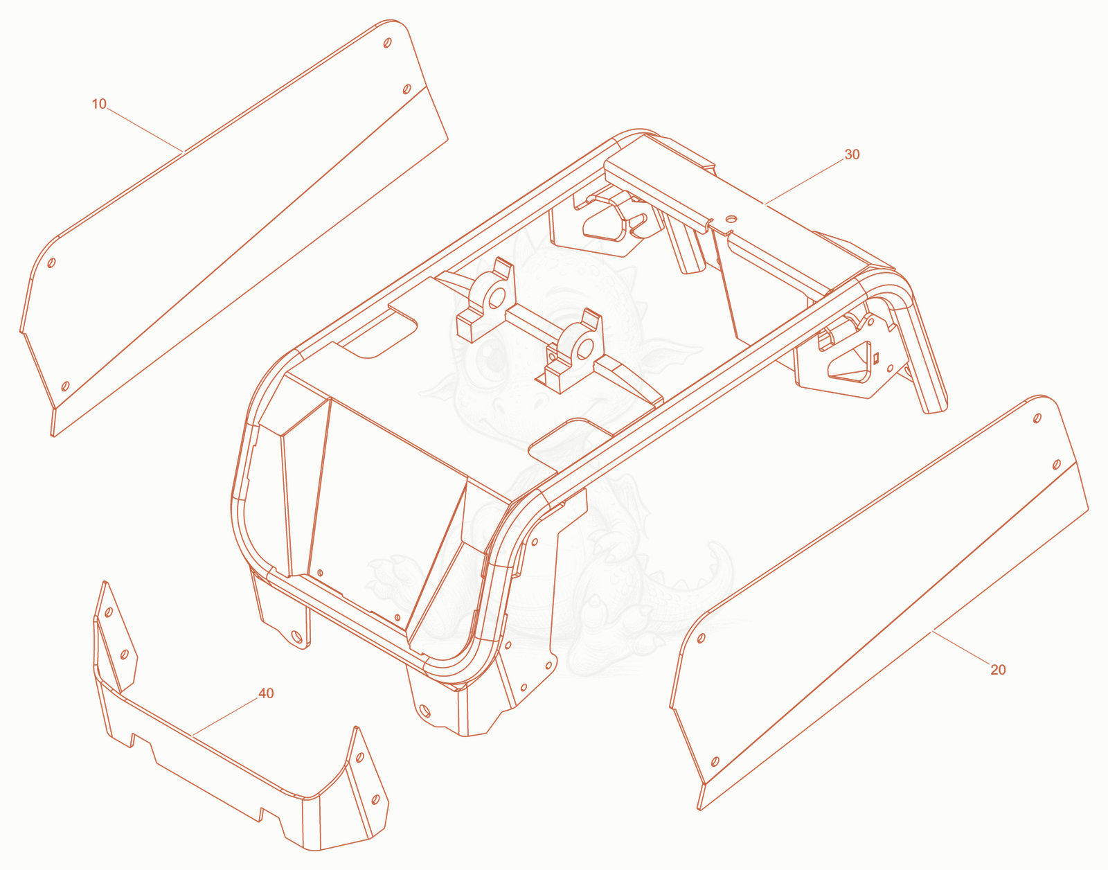 Exploded parts diagram of the Protective frame of a Wacker Neuson APUKMAT, with numbered balloons