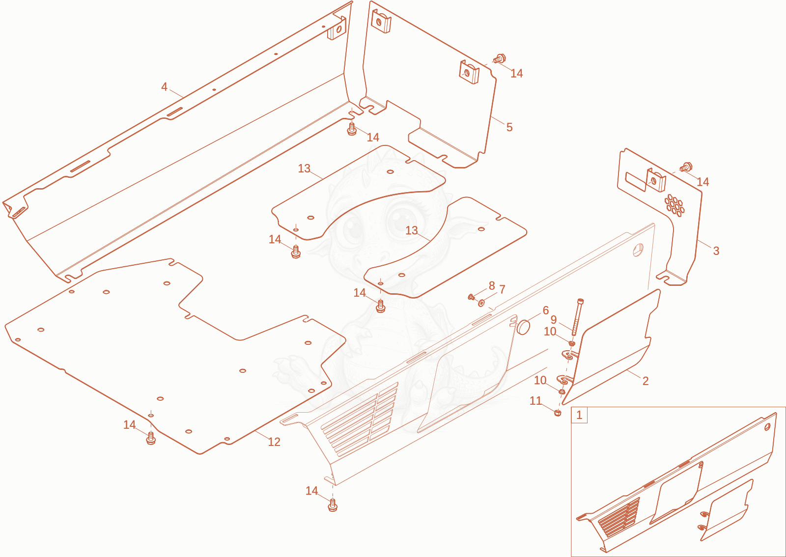 Exploded parts diagram of the chassis cover of a Wacker Neuson ET18-2, with numbered balloons