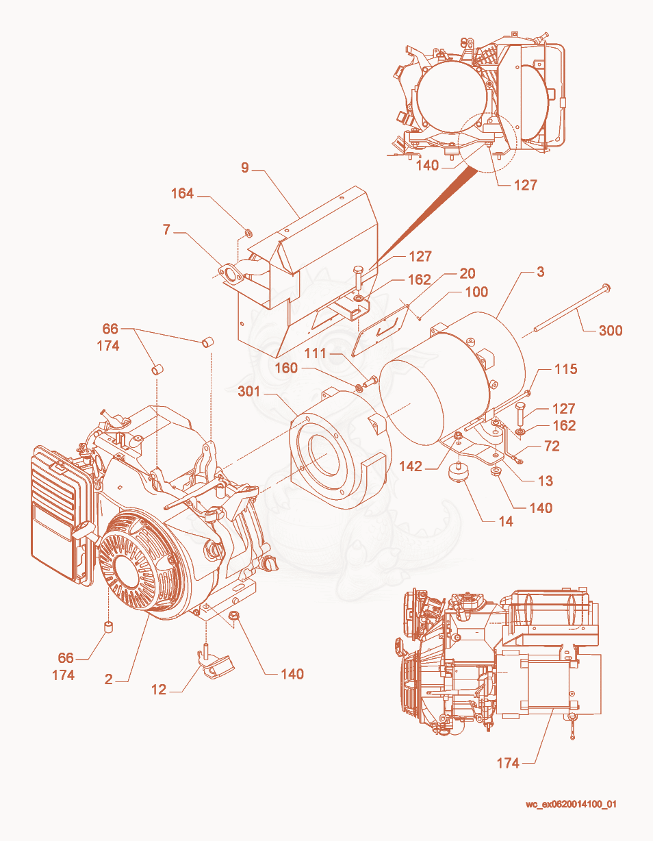 Despiece del Engine/Generator cpl. de una máquina Wacker Neuson GP6600A, con globos numerados