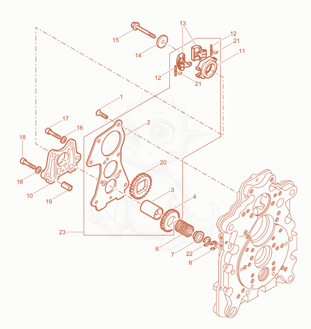 Exploded parts diagram of the Oil pump, Governor of a Wacker Neuson RD7HEH, with numbered balloons