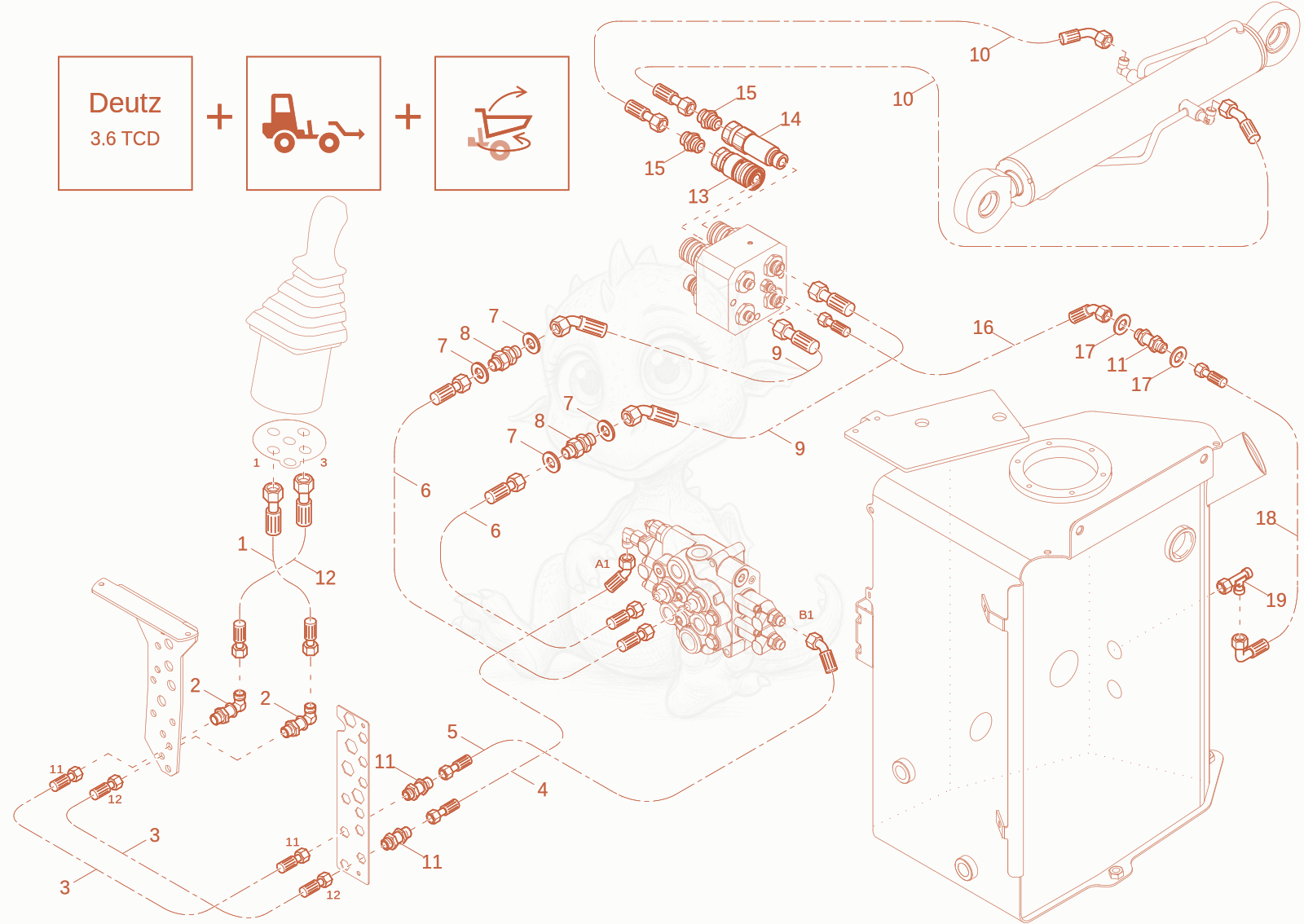 Exploded parts diagram of the TILT CYLINDER OPERATION (Option) of a Wacker Neuson DV60-2, with numbered balloons