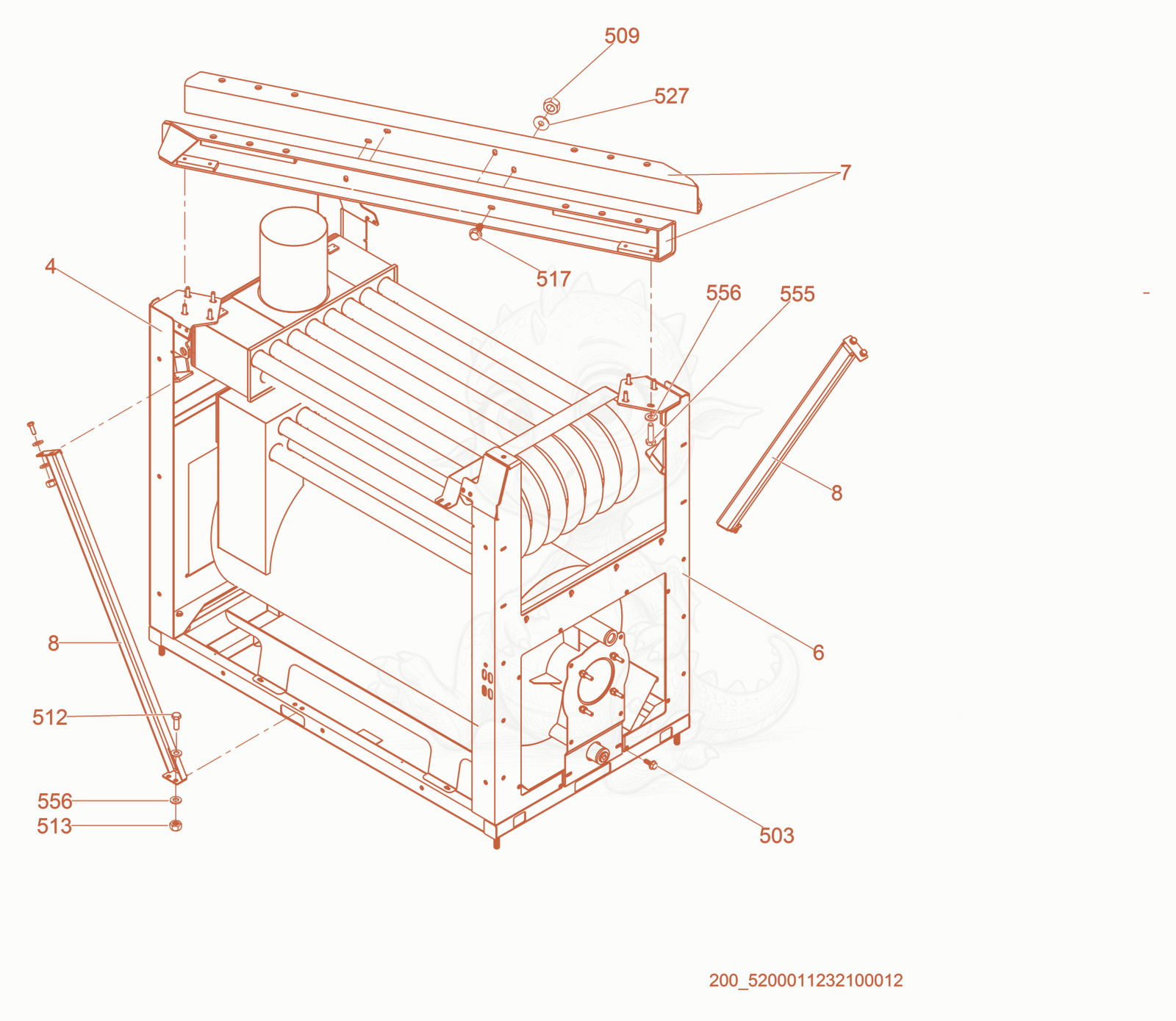 Exploded parts diagram of the Heater cpl. of a Wacker Neuson HI1000, with numbered balloons