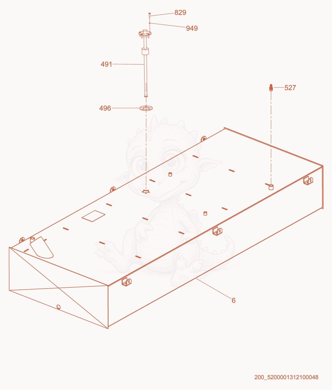 Exploded parts diagram of the Fuel Tank of a Wacker Neuson G120, with numbered balloons
