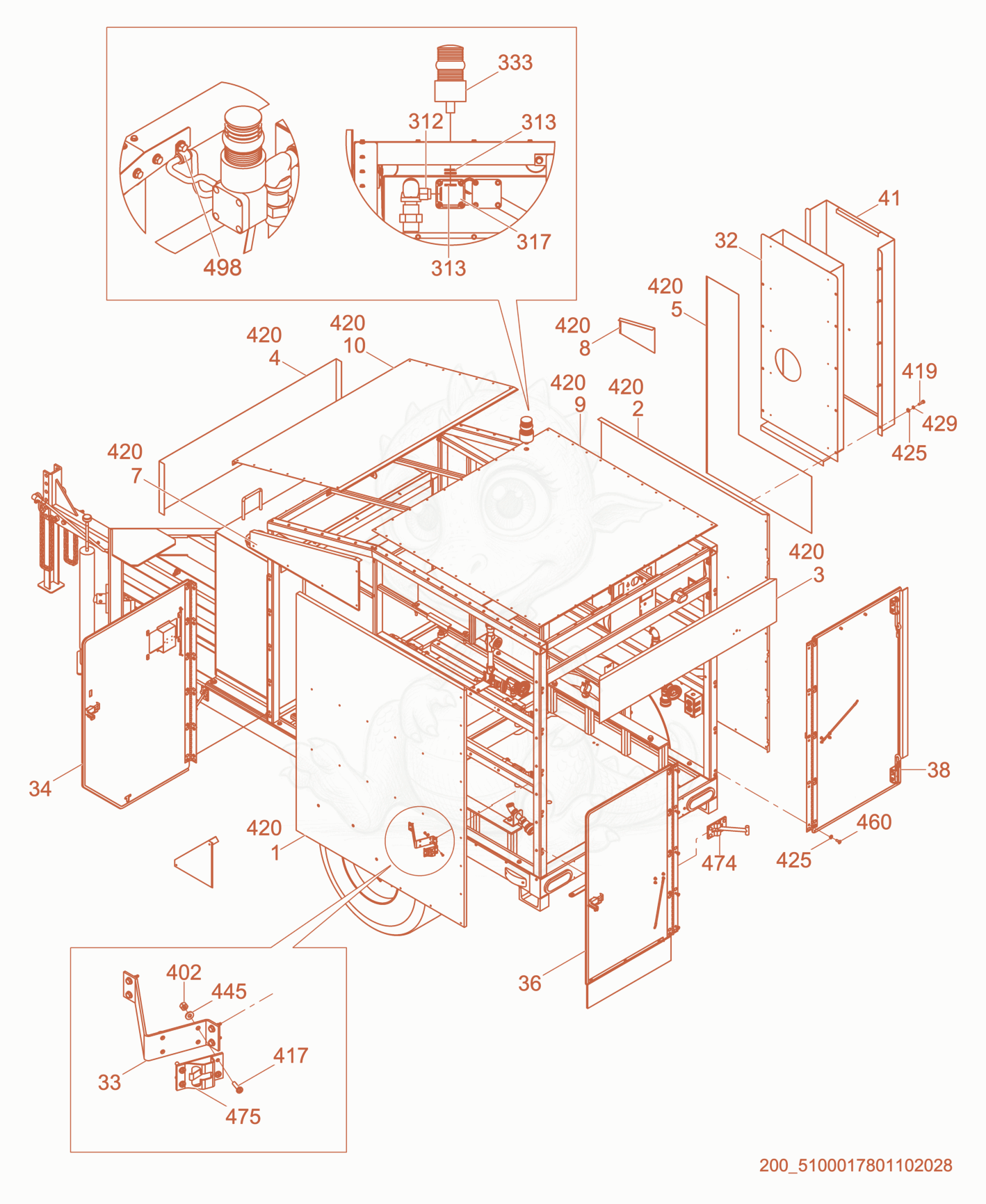 Exploded parts diagram of the Covers of a Wacker Neuson E3000ES, with numbered balloons
