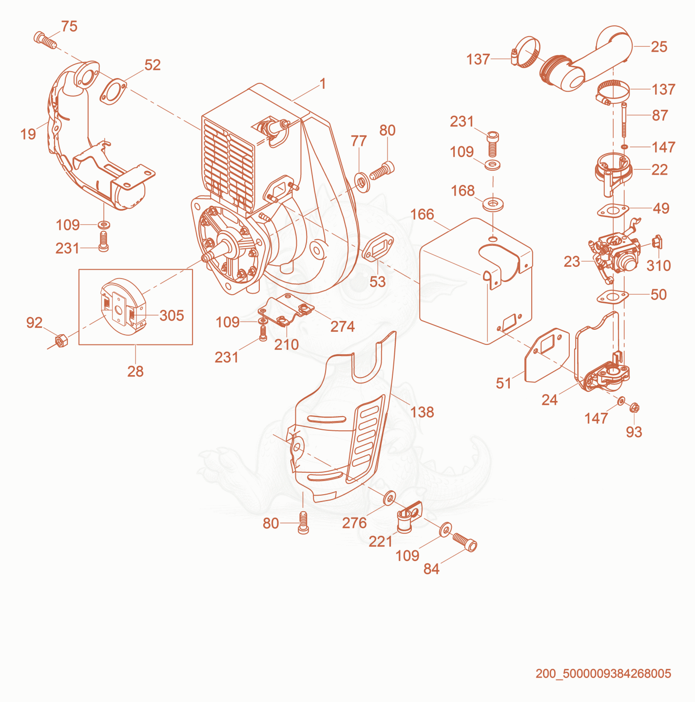 Despiece del Engine cpl. de una máquina Wacker Neuson BS50-2, con globos numerados