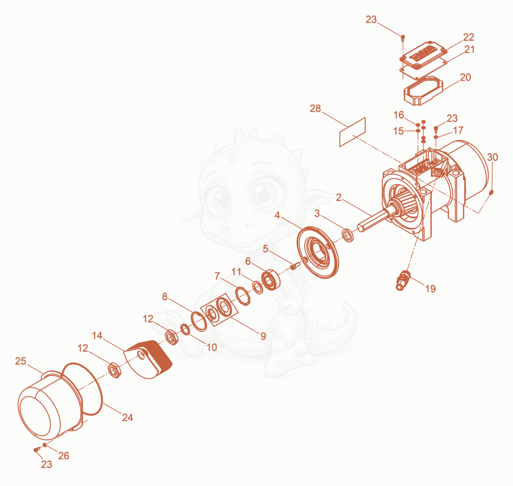 Exploded parts diagram of the External Vibrator cpl. of a Wacker Neuson AR64/3/230, with numbered balloons