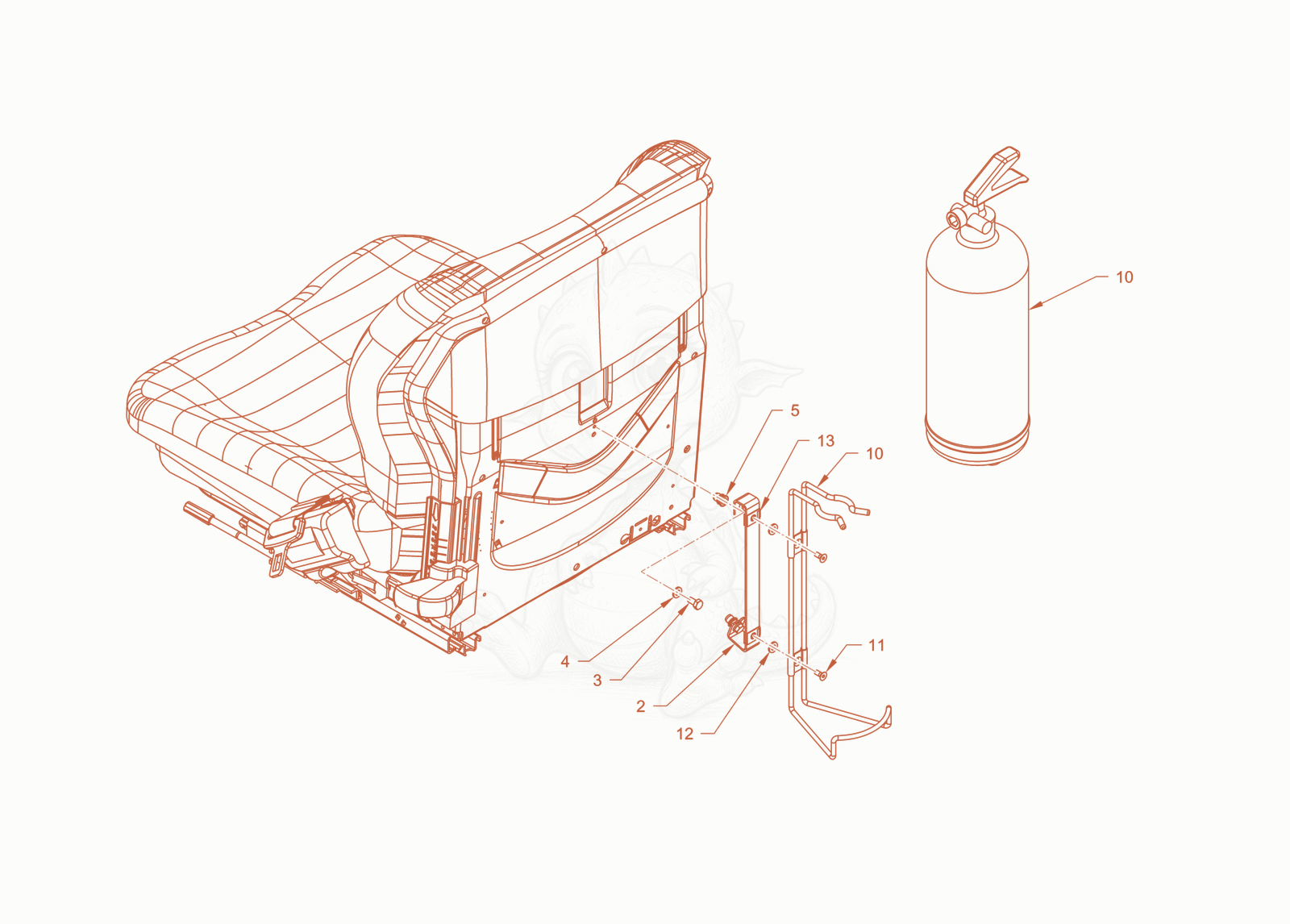 Exploded parts diagram of the fire extinguisher of a Wacker Neuson RD40-130CDPF, with numbered balloons