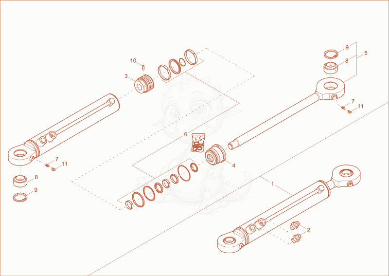 Exploded parts diagram of the STEERING CYLINDER of a Wacker Neuson DW60-2, with numbered balloons