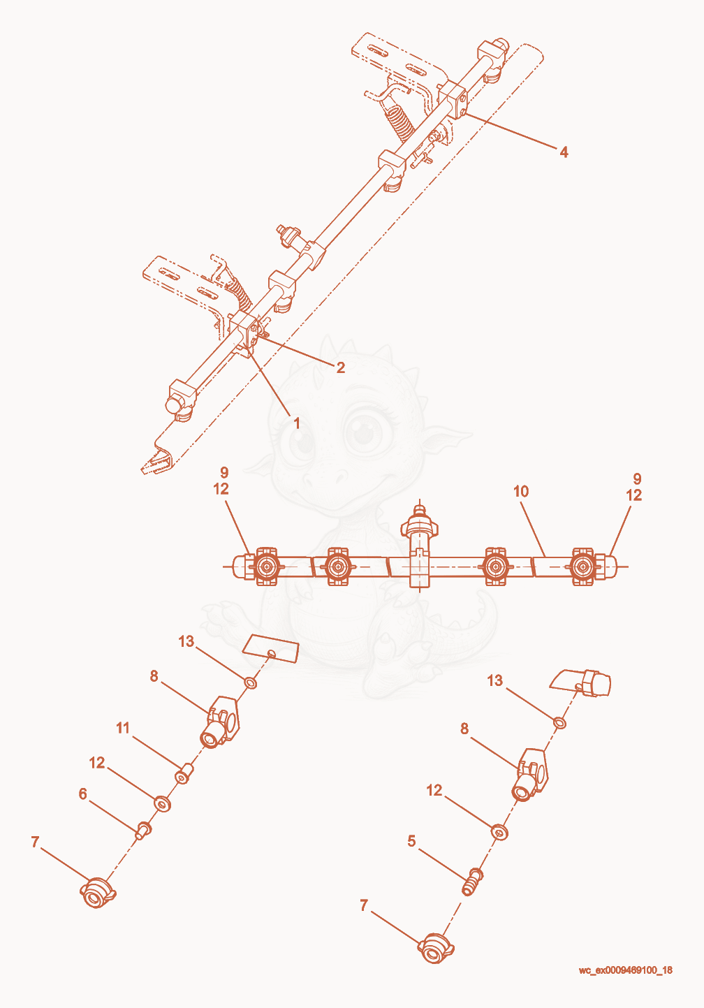 Exploded parts diagram of the Spray Bar of a Wacker Neuson RD27-120, with numbered balloons