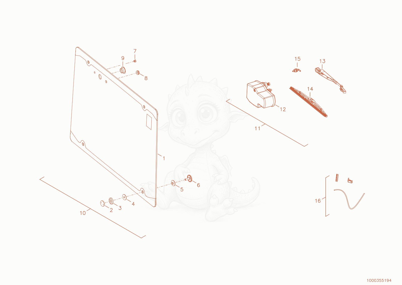 Exploded parts diagram of the rear window of a Wacker Neuson WL28, with numbered balloons