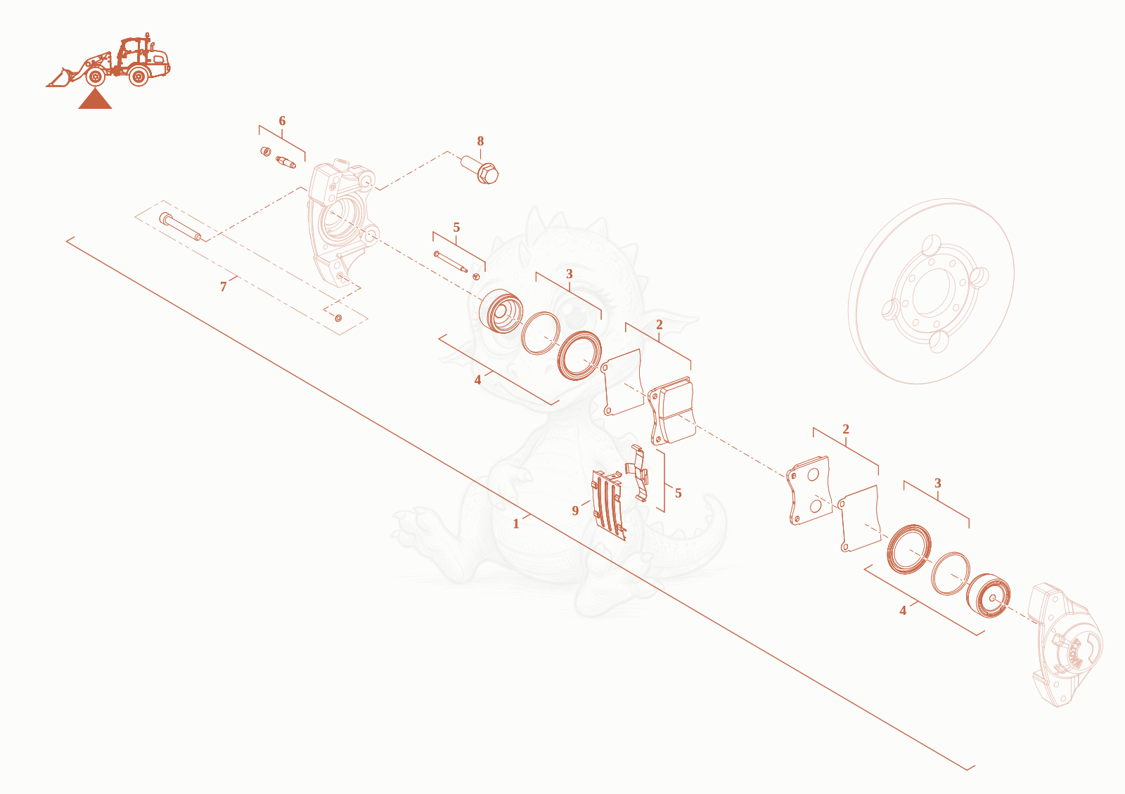 Exploded parts diagram of the service brake of a Wacker Neuson WL60T4F, with numbered balloons