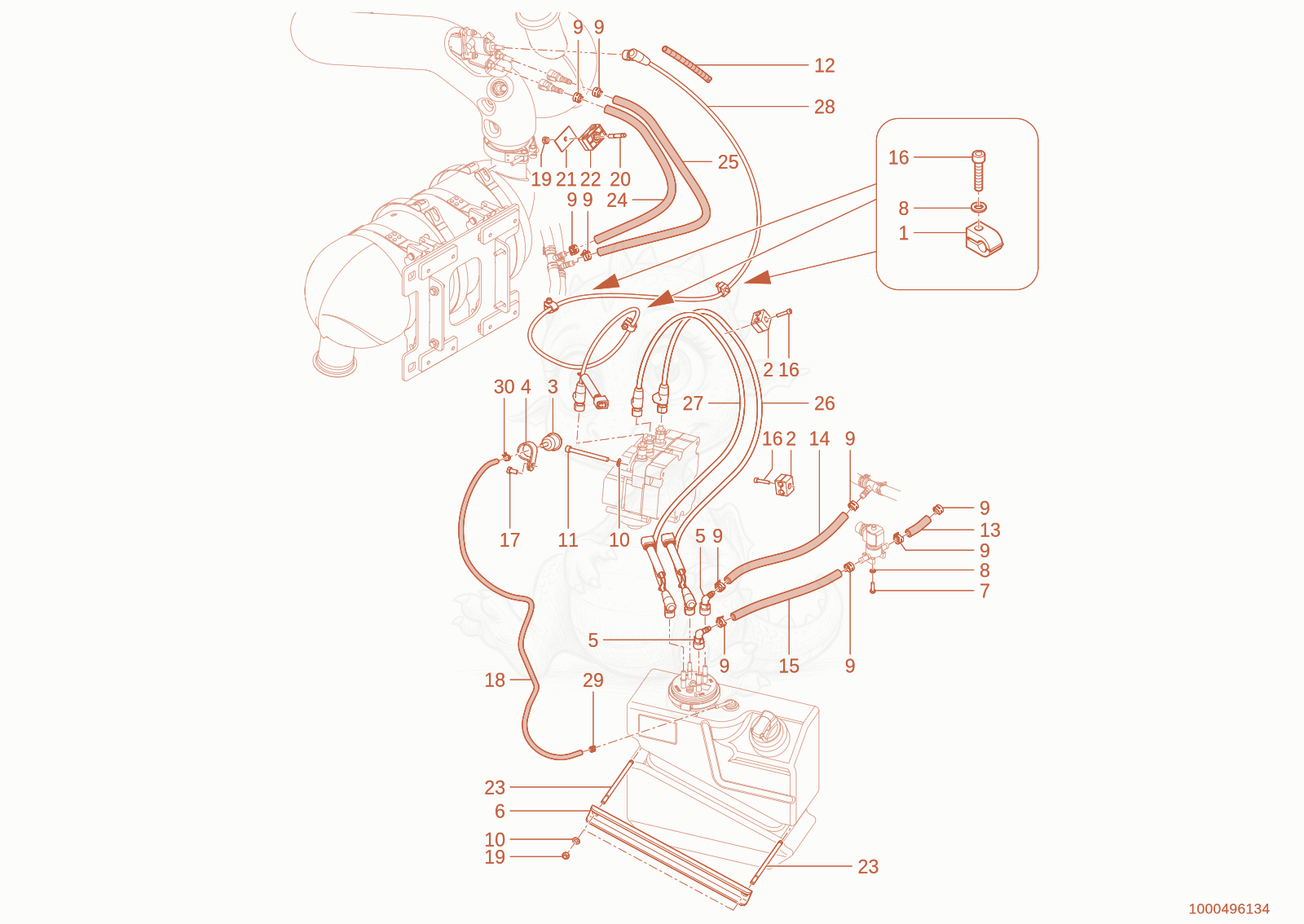 Exploded parts diagram of the nutrients of a Wacker Neuson WL95(R90-02), with numbered balloons
