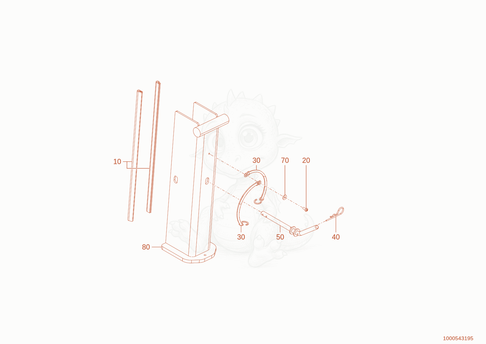 Exploded parts diagram of the cylinder support of a Wacker Neuson TH625(T06-01), with numbered balloons