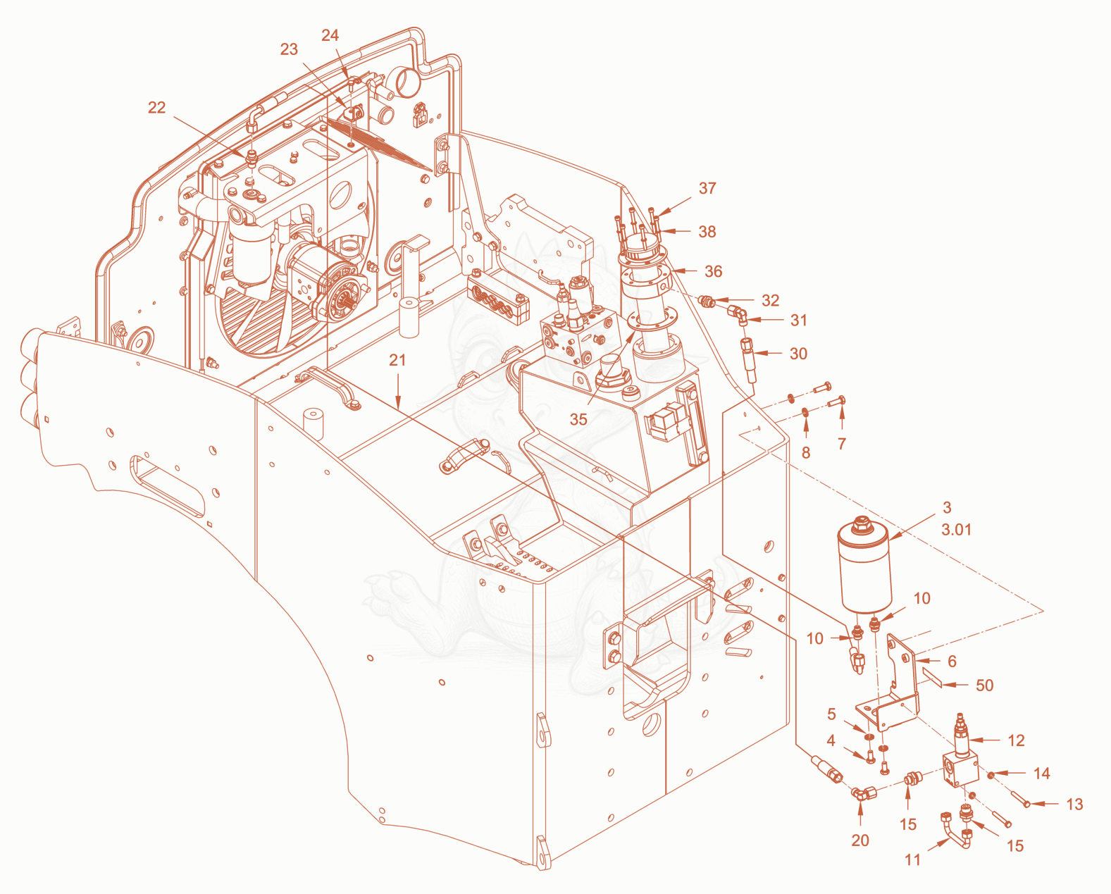 Exploded parts diagram of the bypass oil filter of a Wacker Neuson RD28-120DPF, with numbered balloons