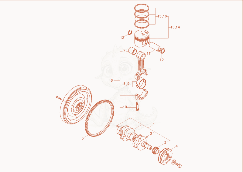 Exploded parts diagram of the crankshaft, piston of a Wacker Neuson 28Z3, with numbered balloons