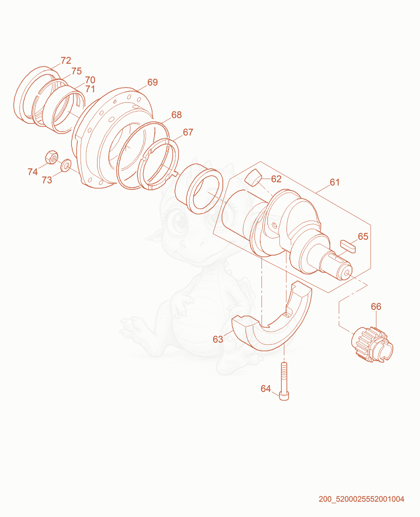 Despiece del Crankshaft de una máquina Wacker Neuson RD7HE, con globos numerados