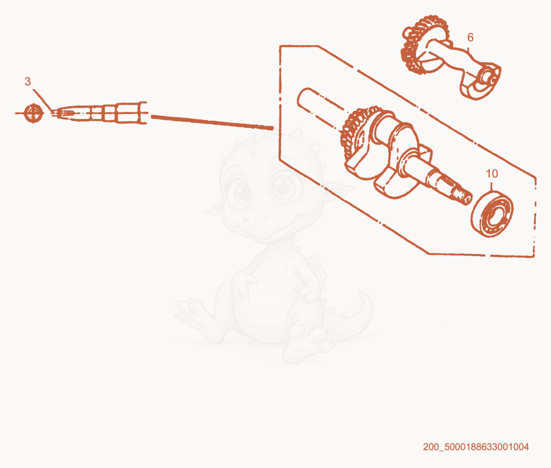 Despiece del Crankshaft de una máquina Wacker Neuson GPS6600, con globos numerados