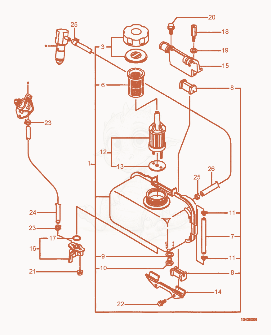 Exploded parts diagram of the Fuel Tank of a Wacker Neuson VPY1740, with numbered balloons