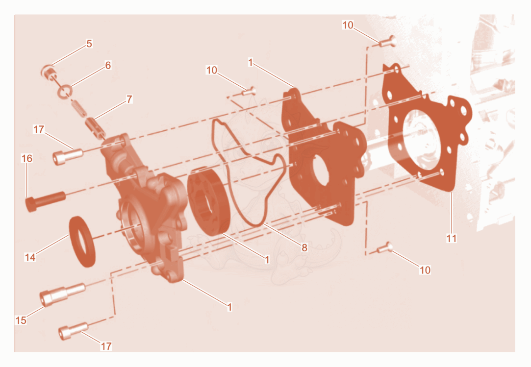 Exploded parts diagram of the Oil pump of a Wacker Neuson DPU90LEC670, with numbered balloons