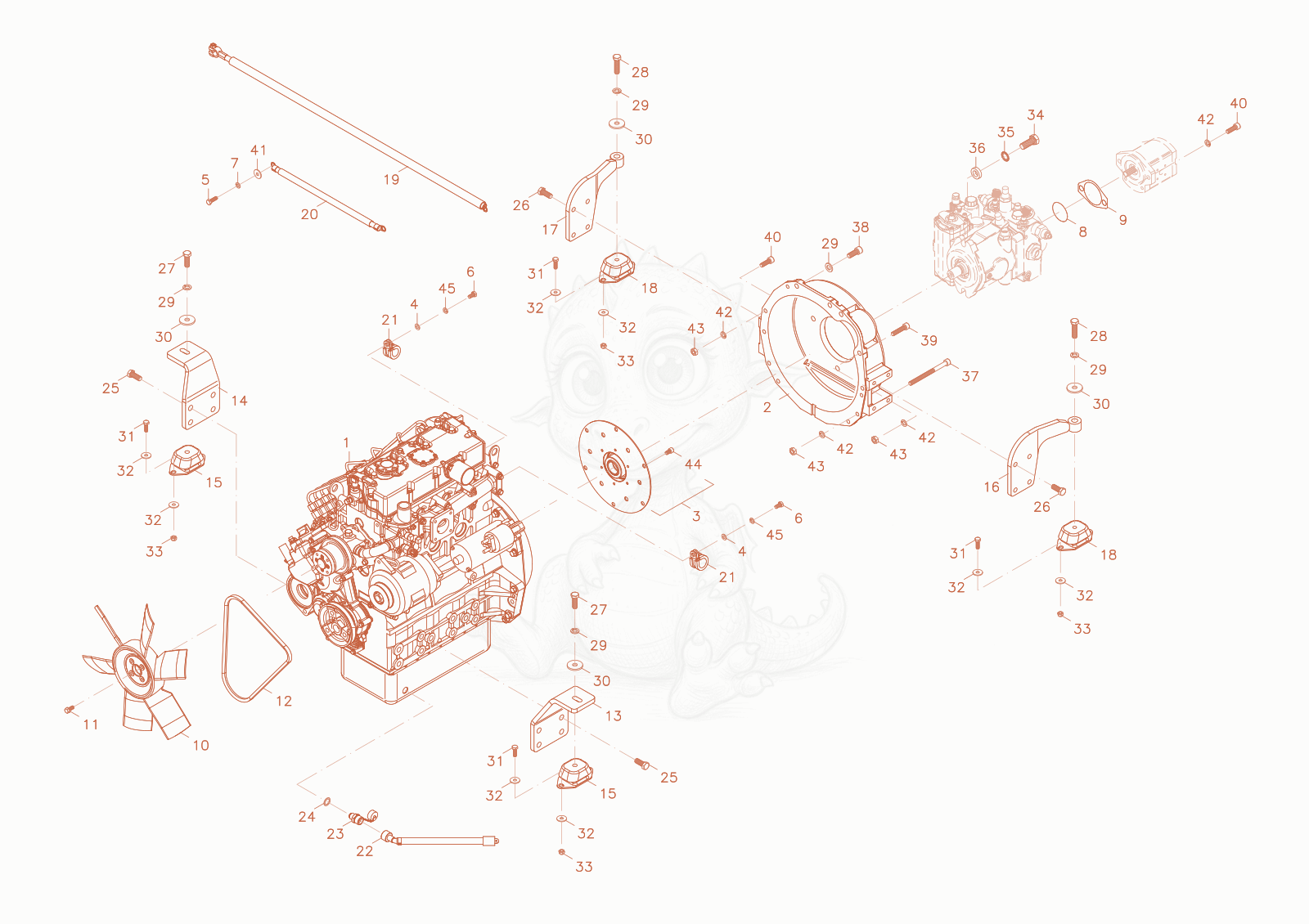 Exploded parts diagram of the engine of a Wacker Neuson WL36CANOPY, with numbered balloons