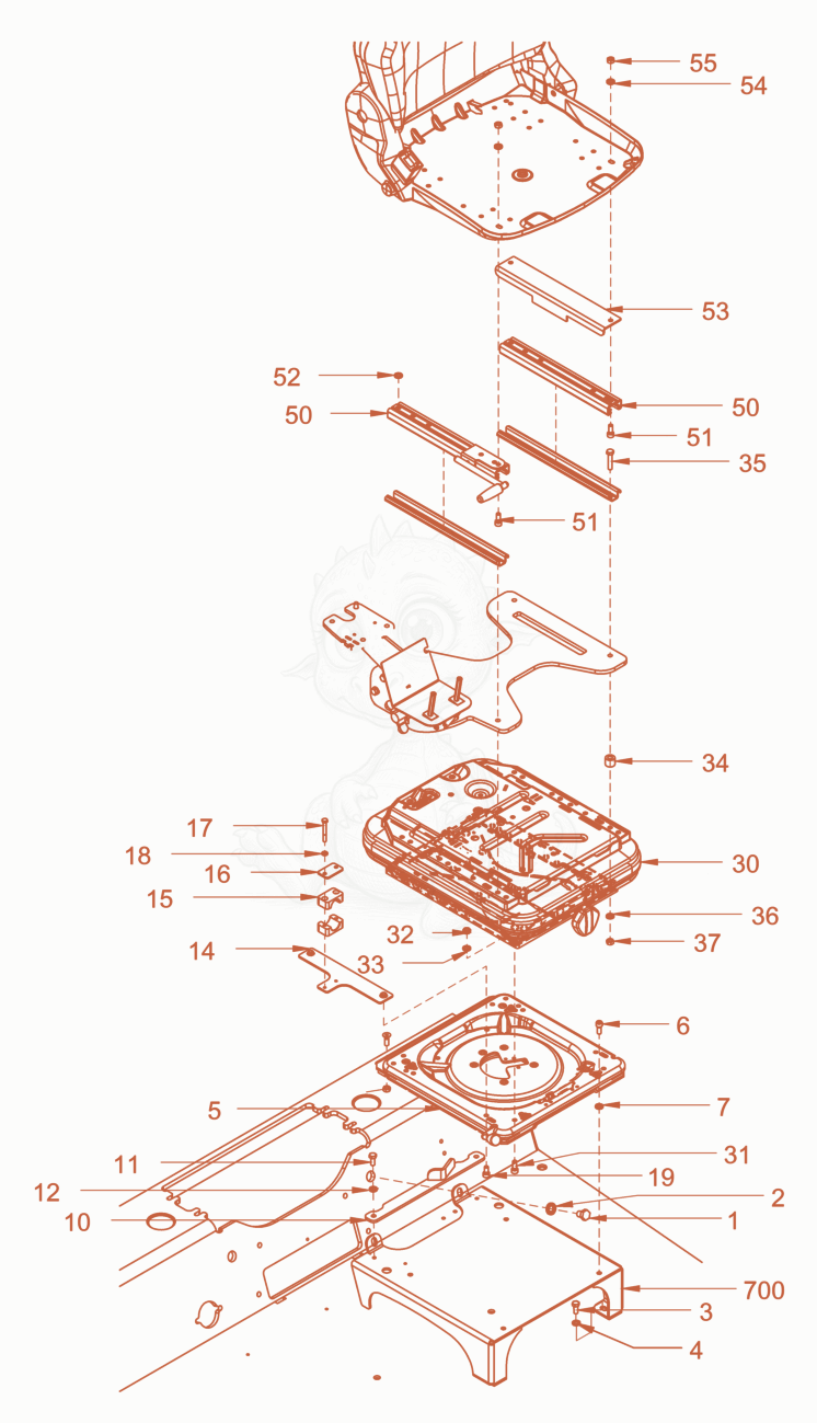 Exploded parts diagram of the operator's seat with adjustment of a Wacker Neuson RC110PUSROPS, with numbered balloons