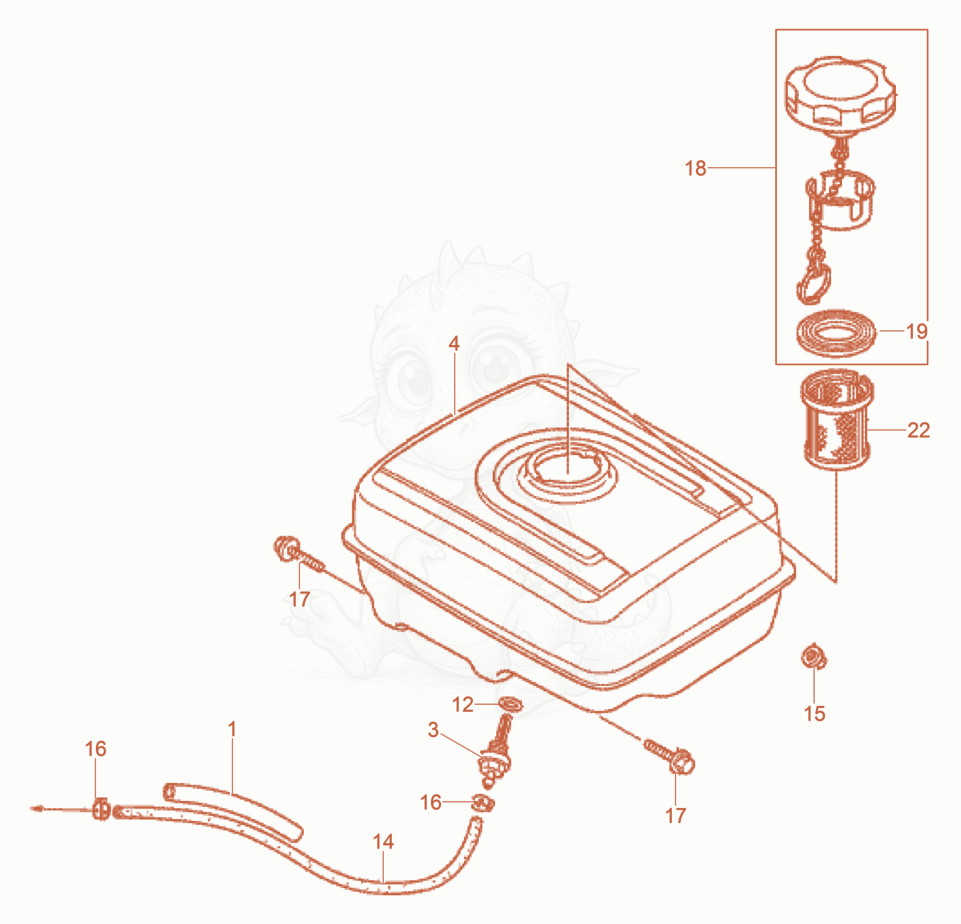 Exploded parts diagram of the Fuel Tank of a Wacker Neuson BPU5545A, with numbered balloons