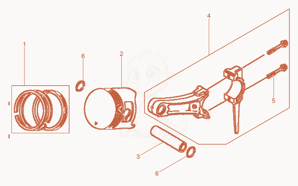 Exploded parts diagram of the Piston of a Wacker Neuson BPU3545AUS, with numbered balloons